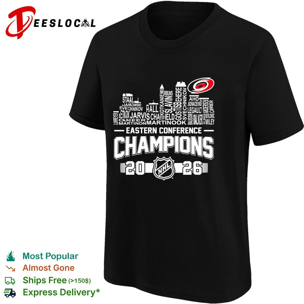 Carolina Hurricanes 2026 Eastern Conference Champions city skyline names shirt Unisex