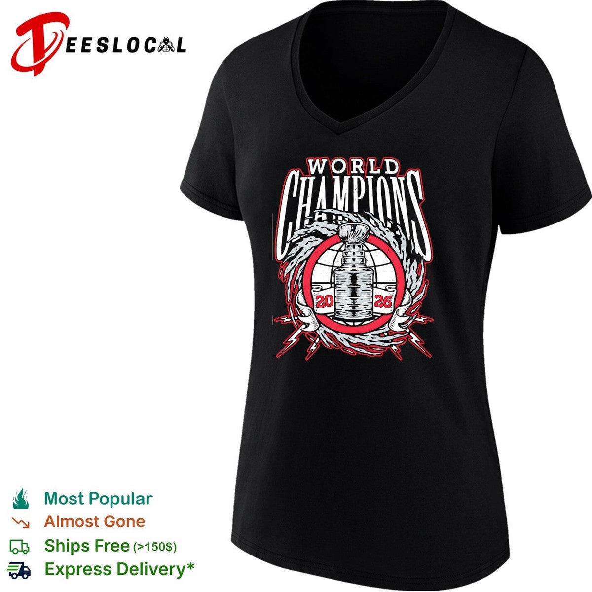 Carolina Hurricanes 2026 World Champions trophy lightning wreath bold logo art shirt Unisex