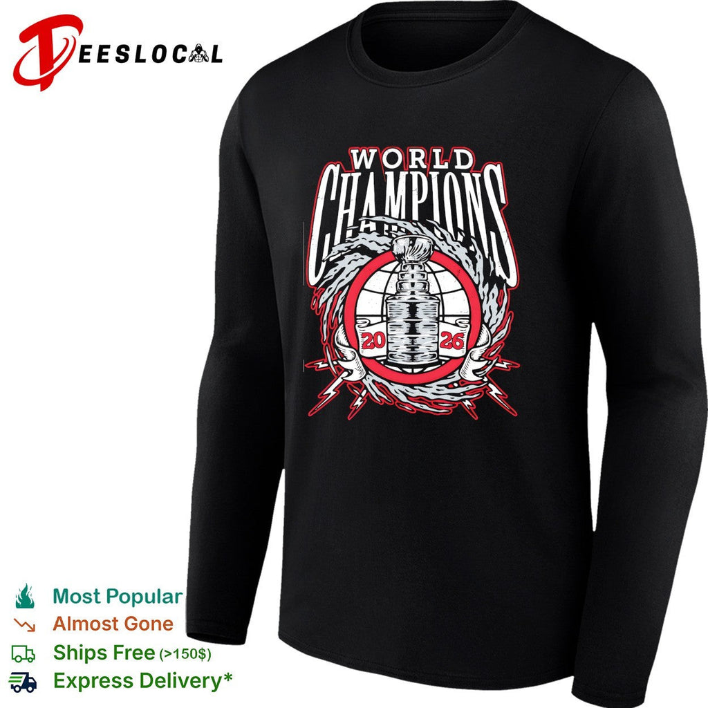 Carolina Hurricanes 2026 World Champions trophy lightning wreath bold logo art shirt Unisex