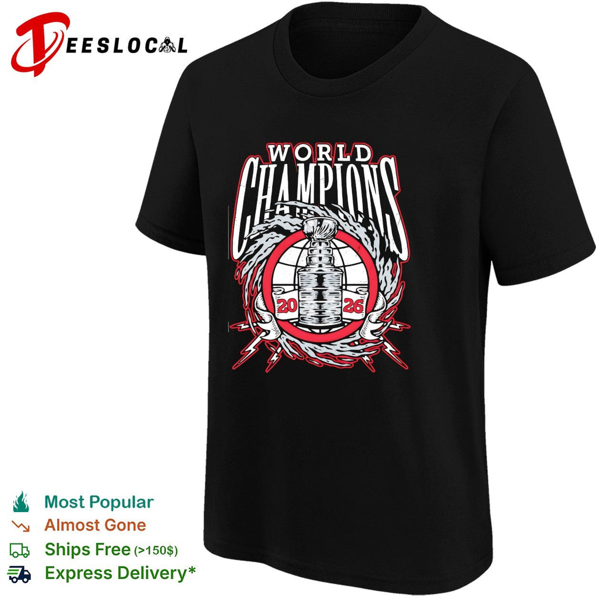 Carolina Hurricanes 2026 World Champions trophy lightning wreath bold logo art shirt Unisex