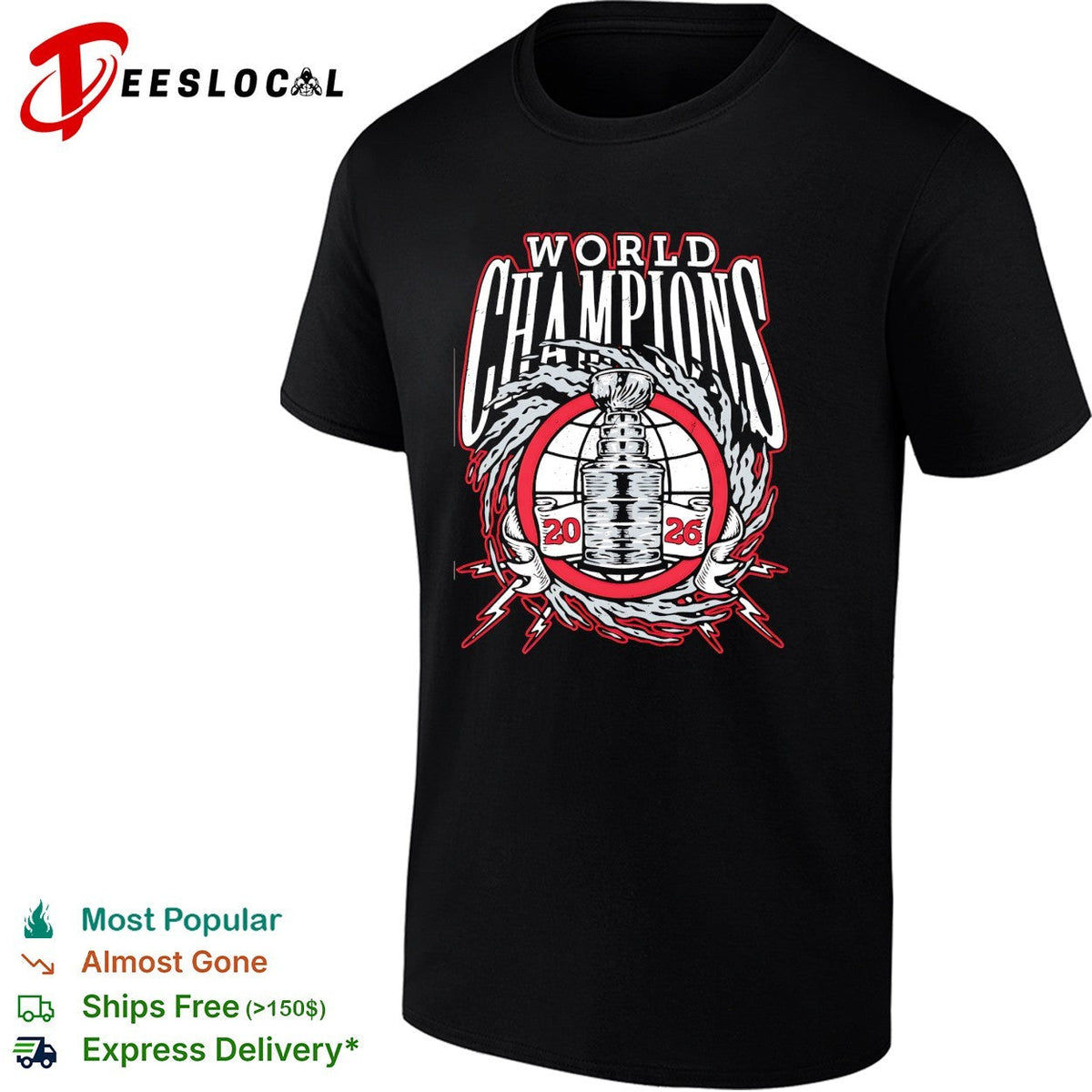 Carolina Hurricanes 2026 World Champions trophy lightning wreath bold logo art shirt Unisex