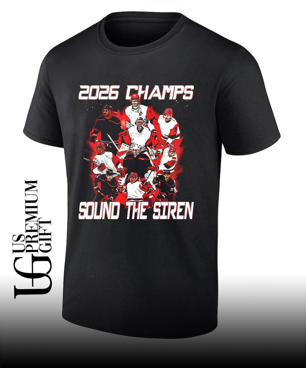 Carolina Hurricanes NHL Hockey 2026 Champs Sound the Siren player shirt Unisex