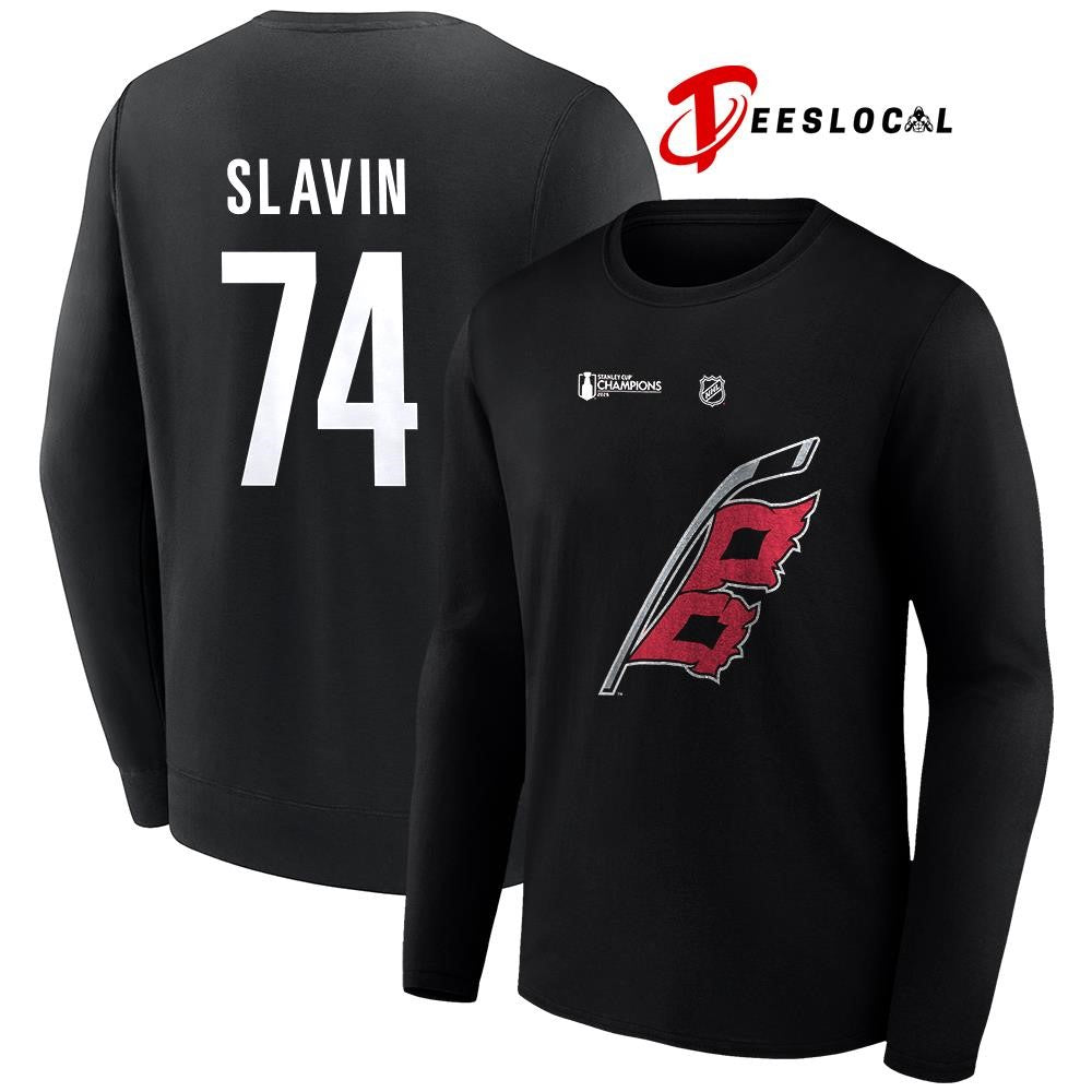 Carolina Hurricanes Stanley Cup champions Jaccob Slavin name and number logo shirt Unisex