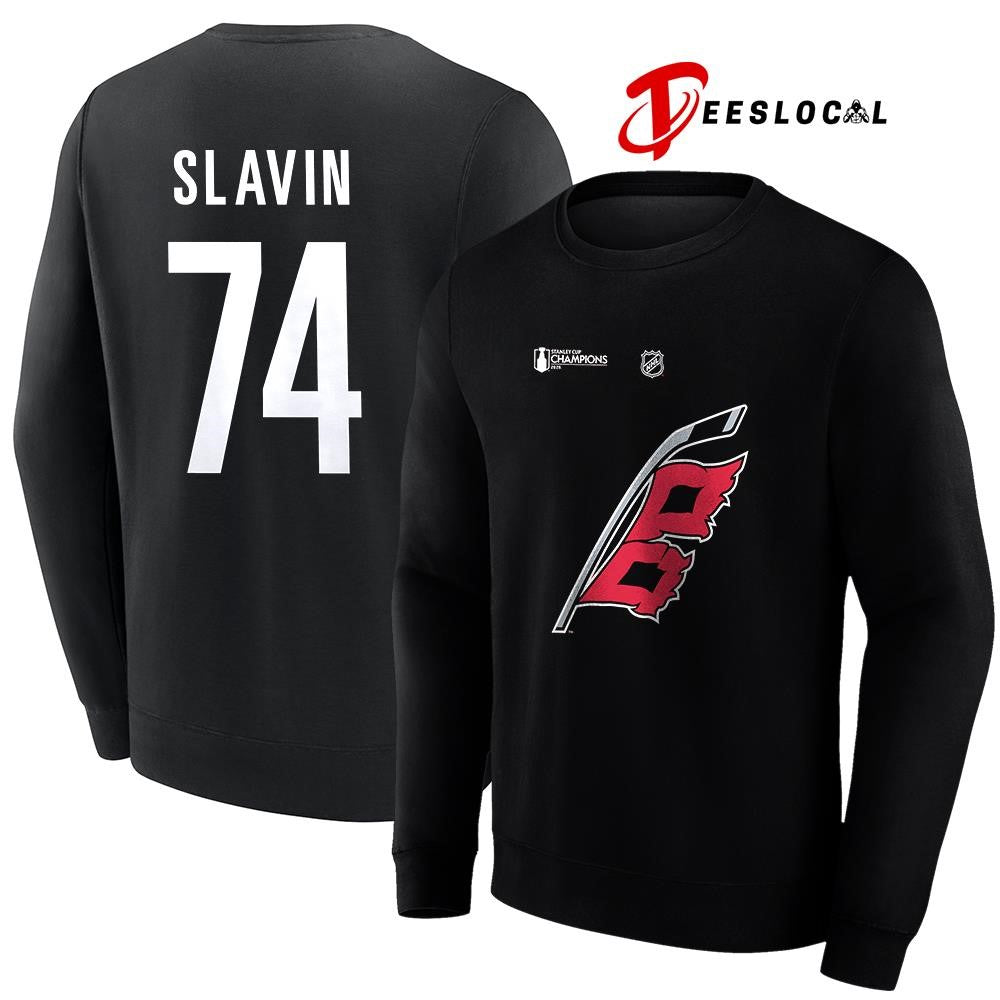 Carolina Hurricanes Stanley Cup champions Jaccob Slavin name and number logo shirt Unisex