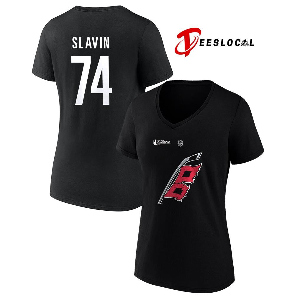 Carolina Hurricanes Stanley Cup champions Jaccob Slavin name and number logo shirt Unisex