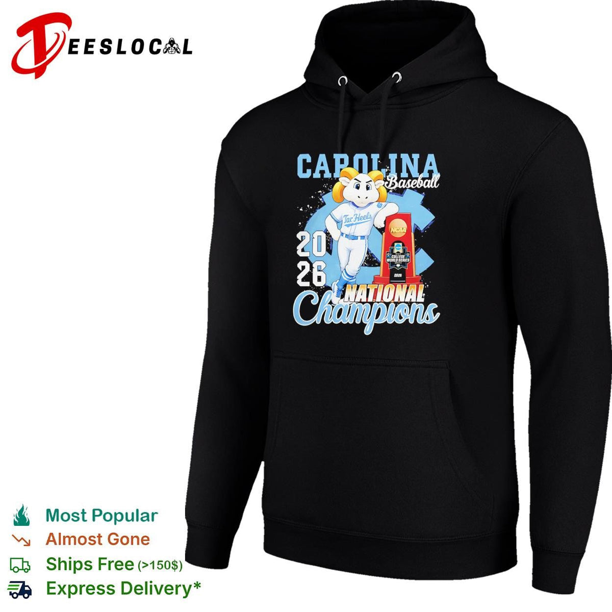 Carolina Tar Heels NCAA College World Series 2026 baseball national champions Omaha mascot trophy shirt
