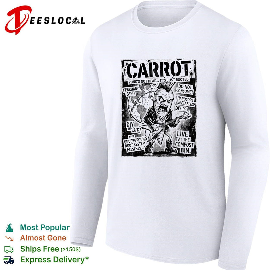 Carrot punk’s not dead hardcore vegetables concert flyer parody graphic shirt Unisex