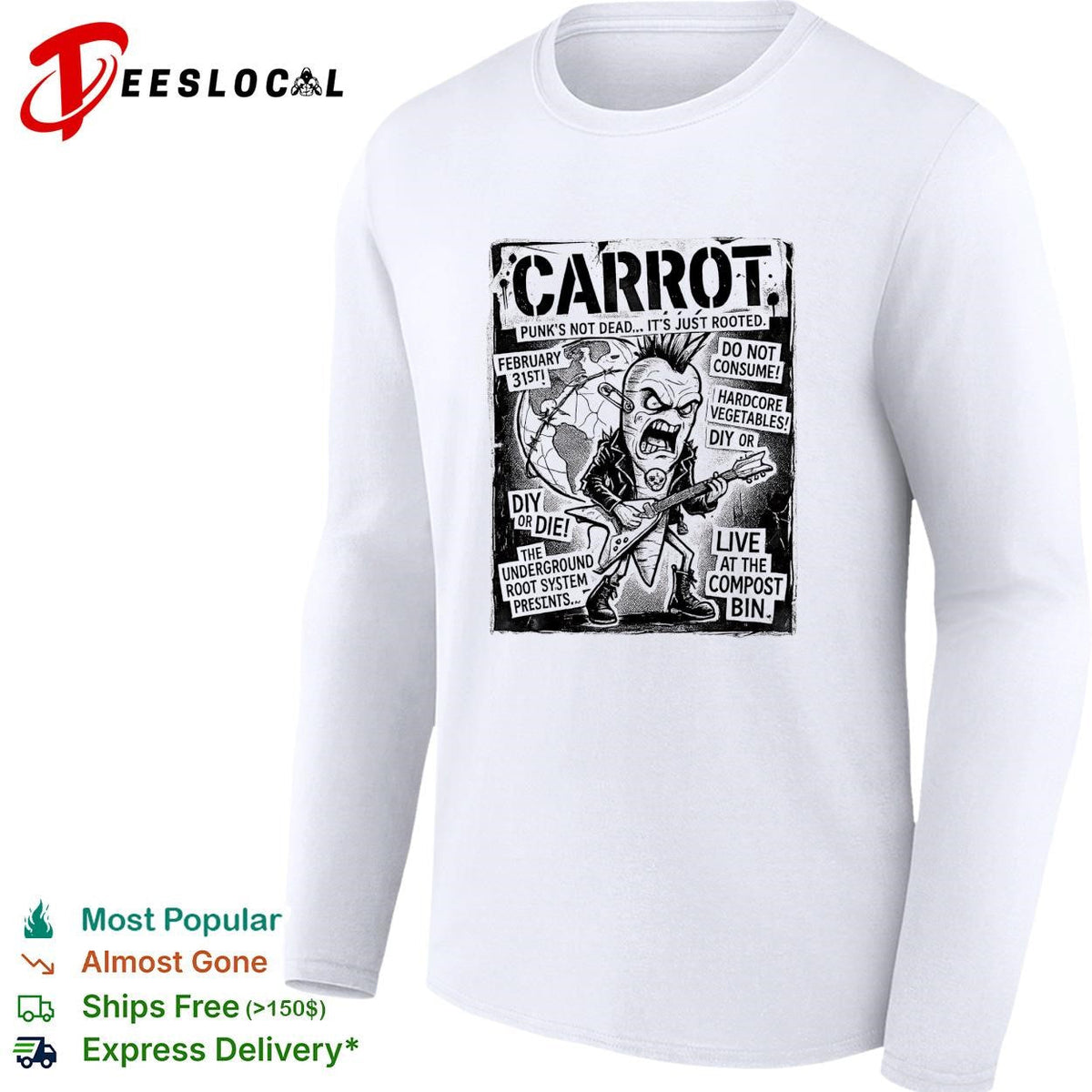 Carrot punk’s not dead hardcore vegetables concert flyer parody graphic shirt Unisex