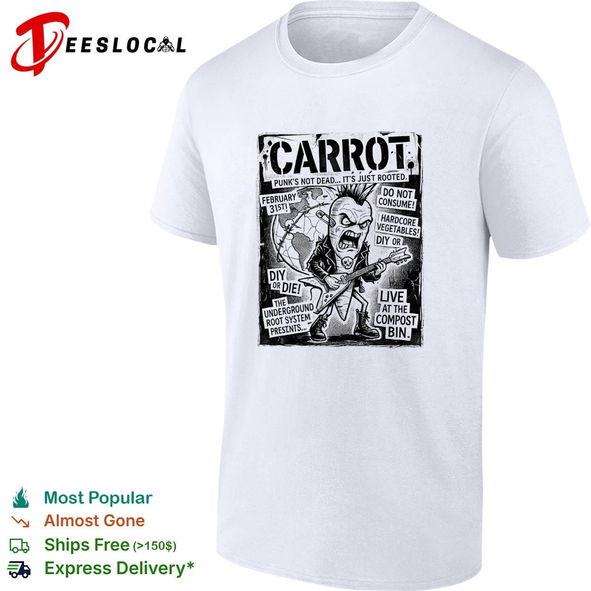Carrot punk’s not dead hardcore vegetables concert flyer parody graphic shirt Unisex