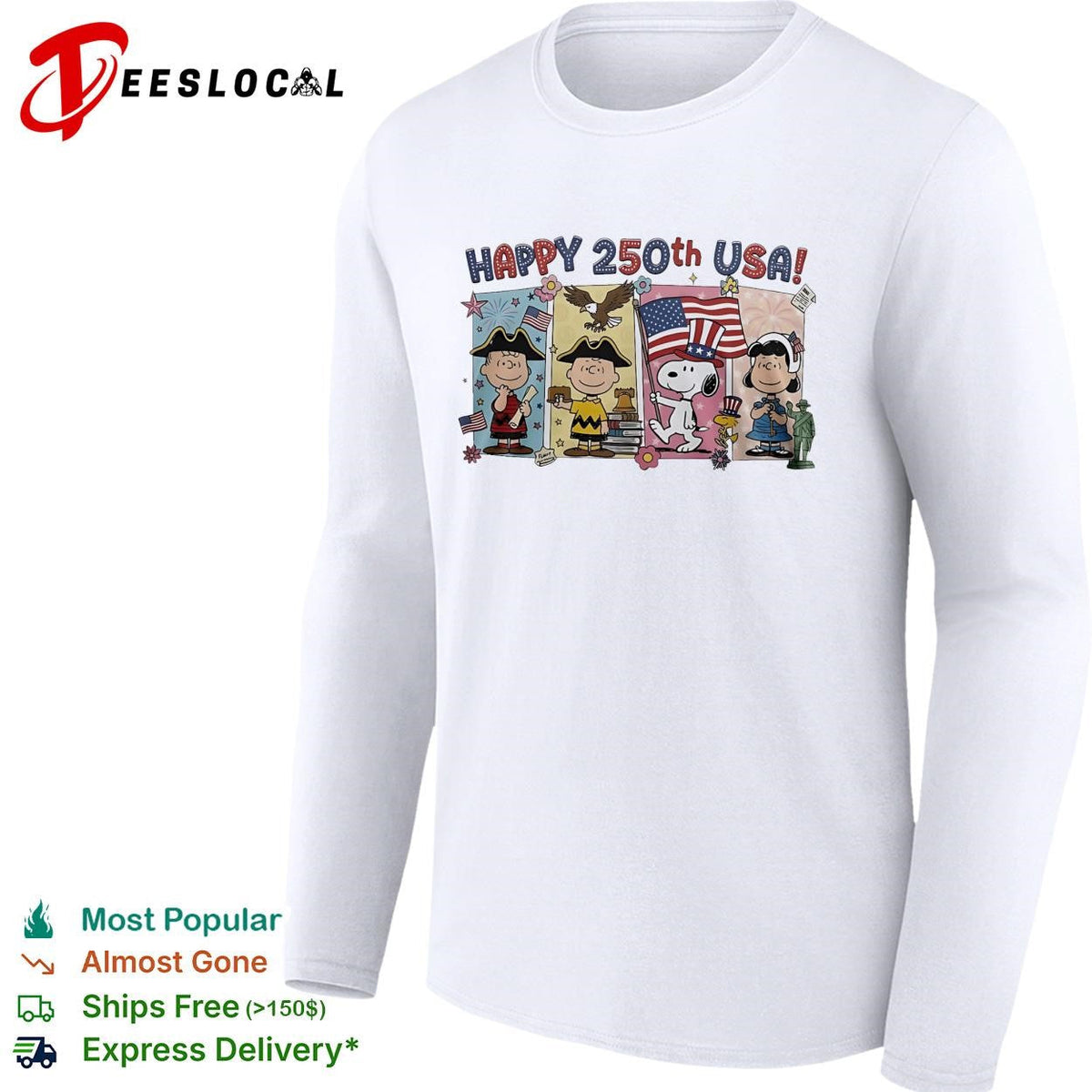 Cartoon group happy 250th USA flags shirt Unisex