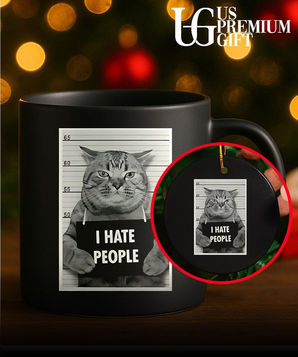 Cat I hate people mugshot shirt Unisex