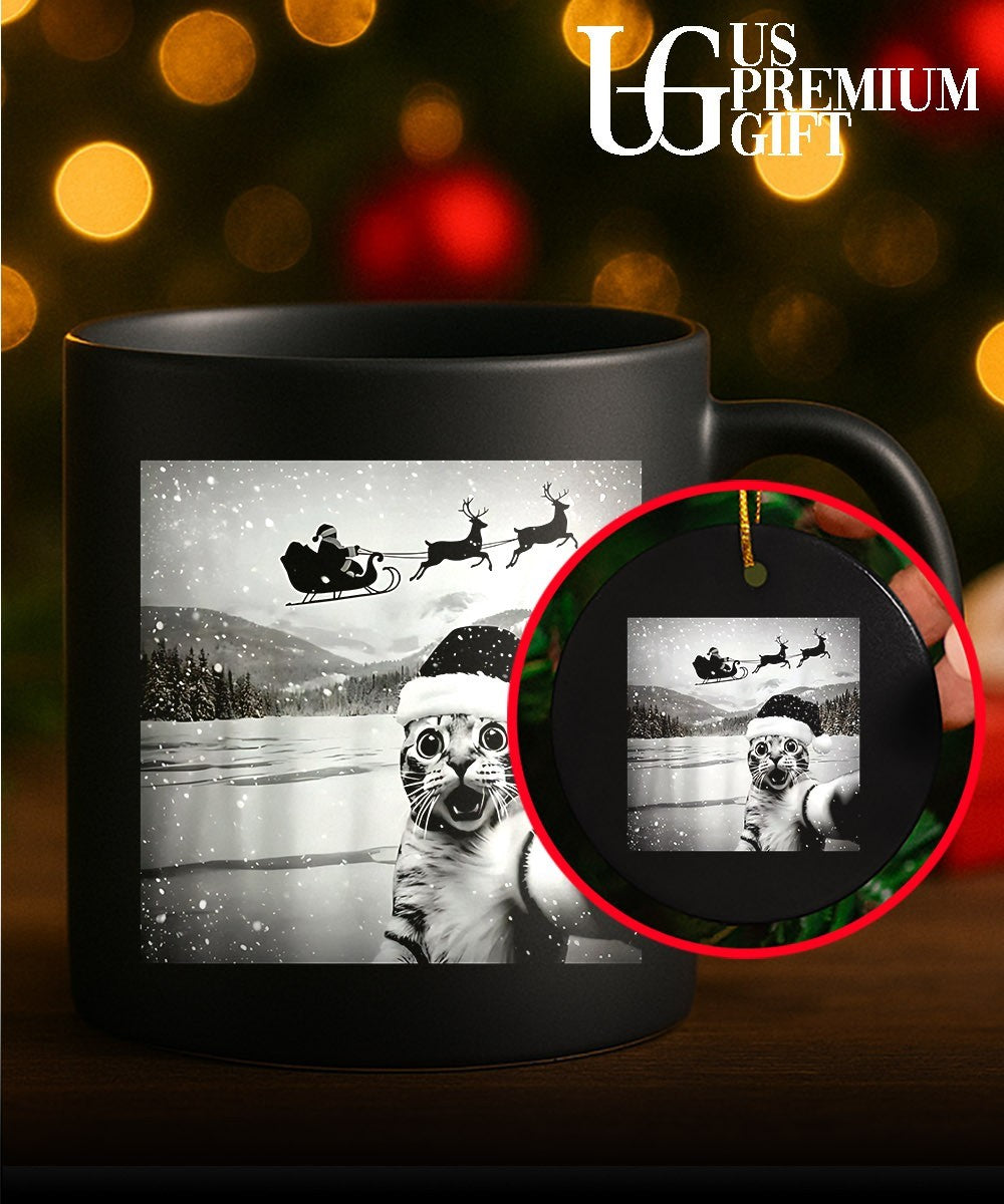 Cat Selfie with Santa Christmas shirt Unisex