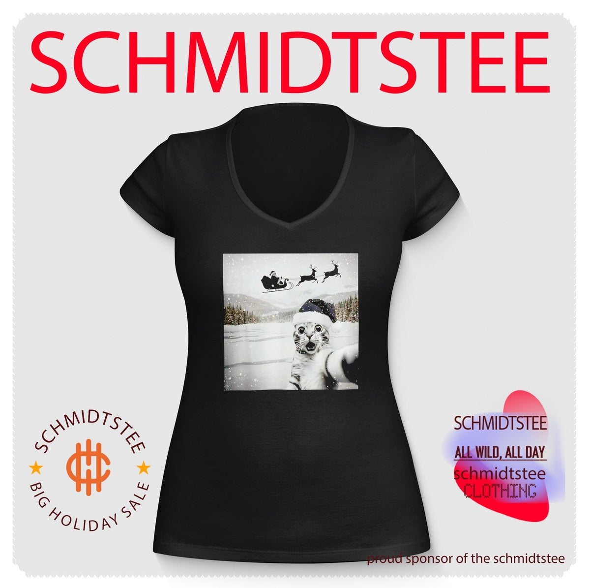 Cat Selfie with Santa Christmas funny shirt Unisex