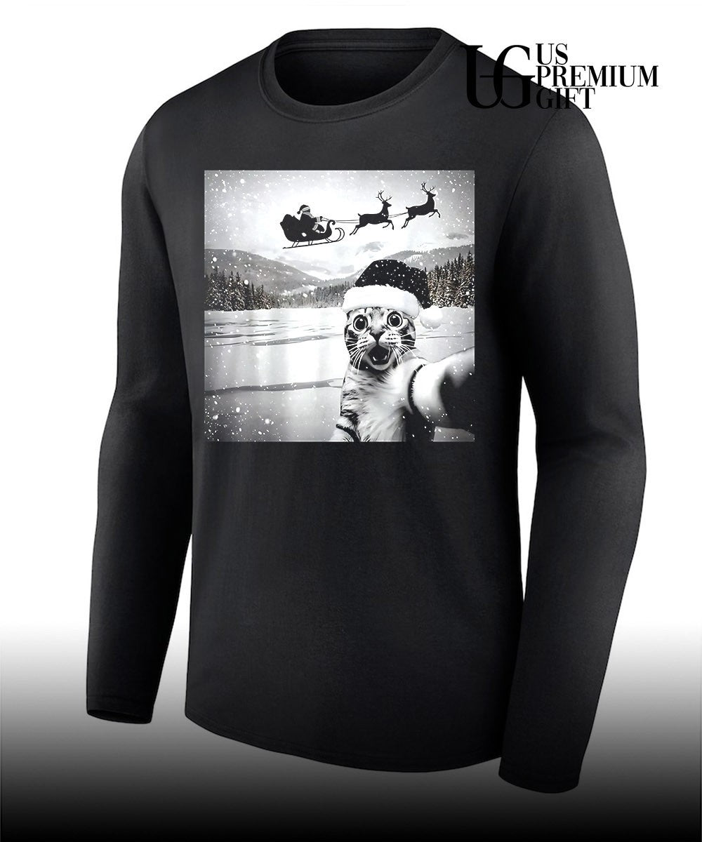 Cat Selfie with Santa Christmas shirt Unisex