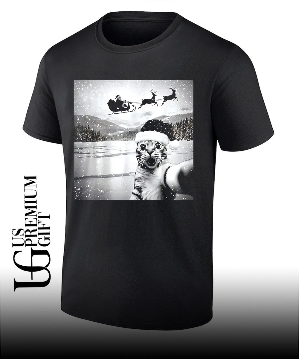Cat Selfie with Santa Christmas shirt Unisex