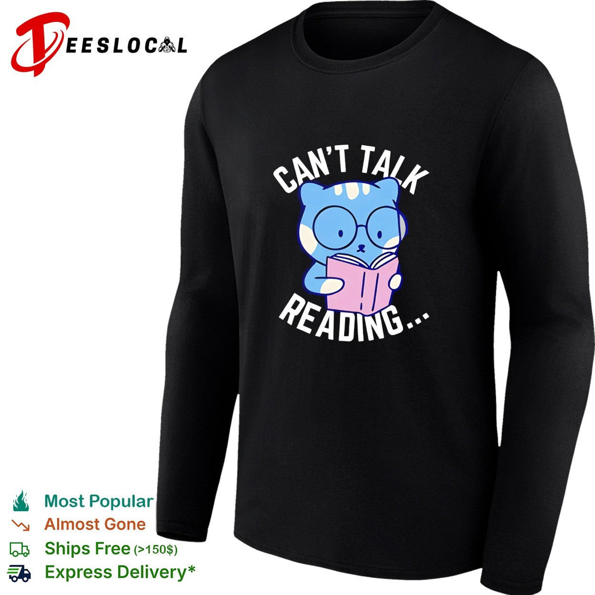 Cat reading book can’t talk reading shirt Unisex