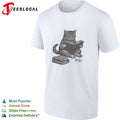 Cat reading books wearing glasses pencil sketch illustration funny graphic shirt Unisex