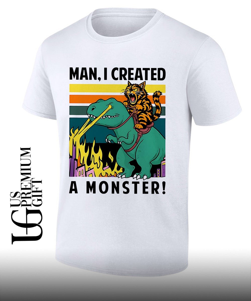 Cat riding T-Rex Man I created a Monster shirt Unisex