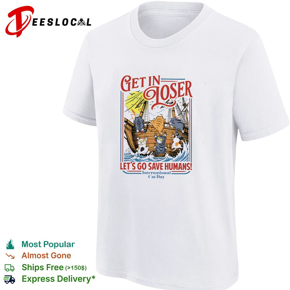 Cats sailing ship get in loser let’s go save humans shirt Unisex