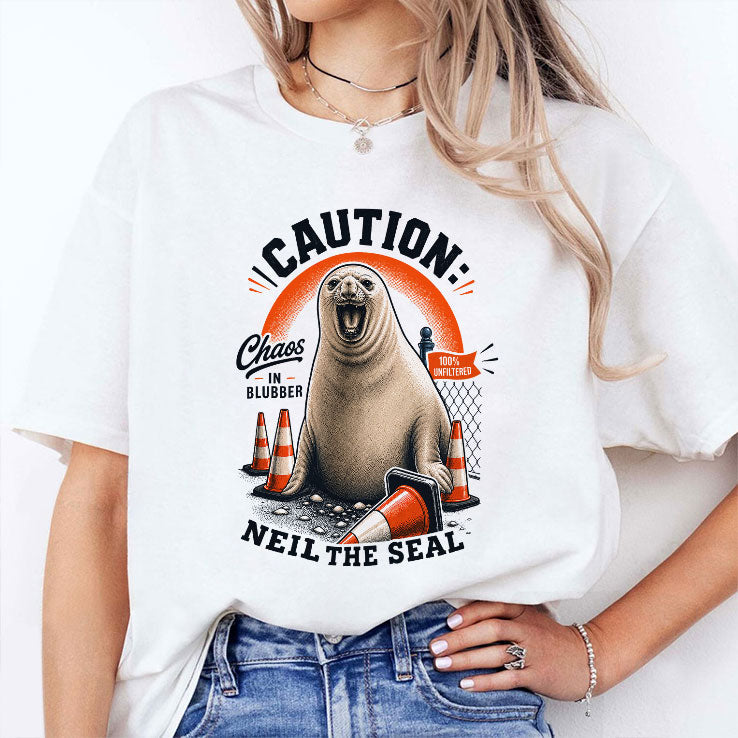 Caution Neil The Seal T Shirt Unisex