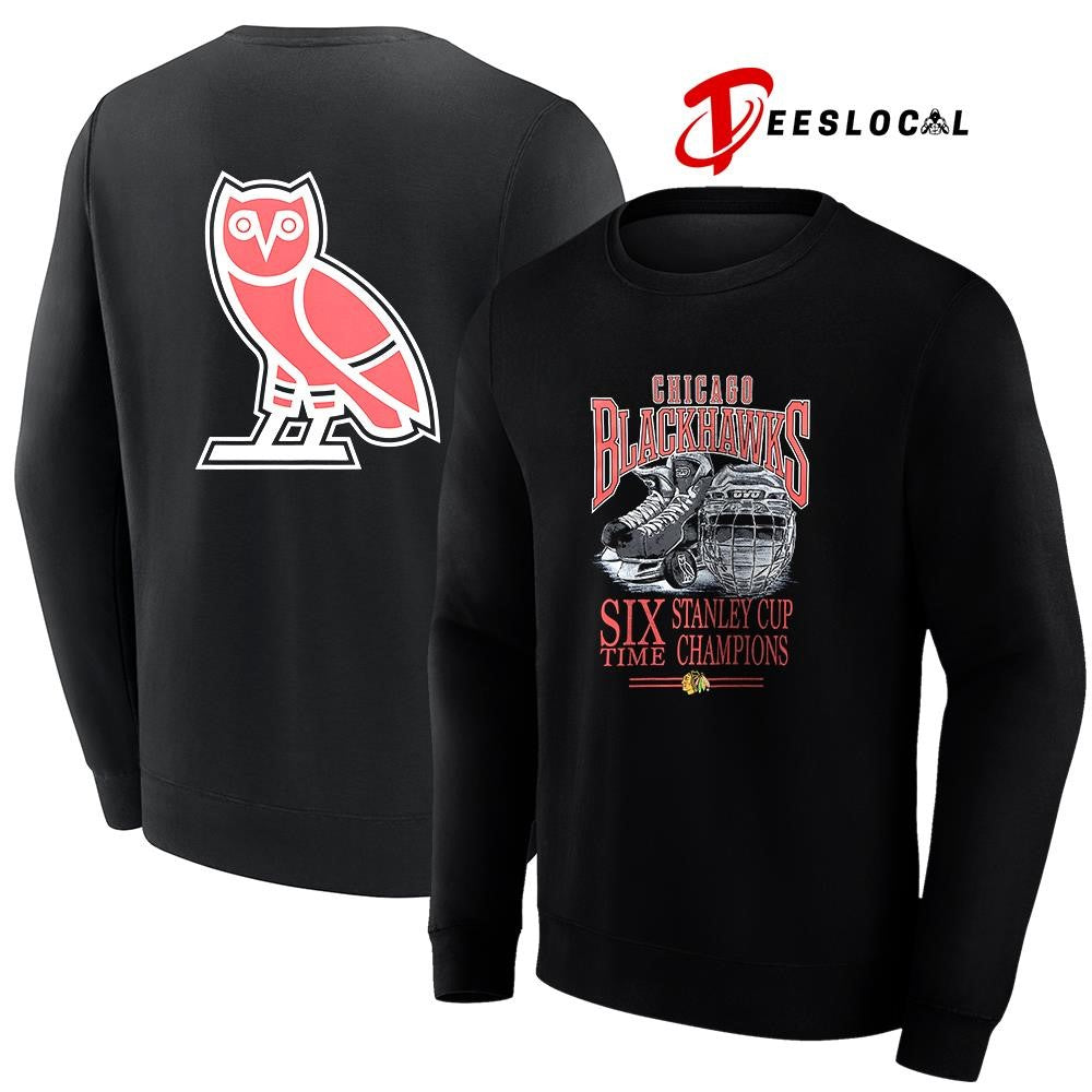 Chicago Blackhawks OVO x NHL six time Stanley Cup champions graphic shirt Unisex