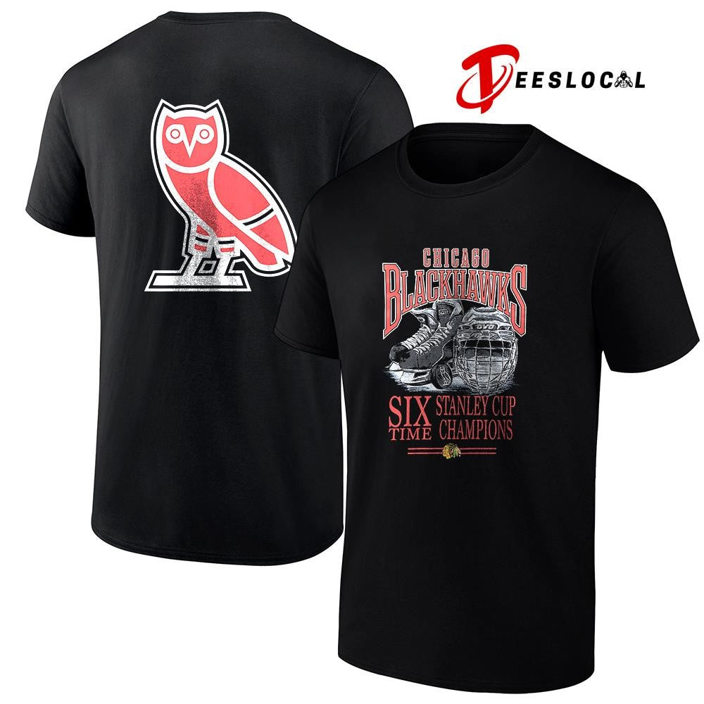 Chicago Blackhawks OVO x NHL six time Stanley Cup champions graphic shirt Unisex
