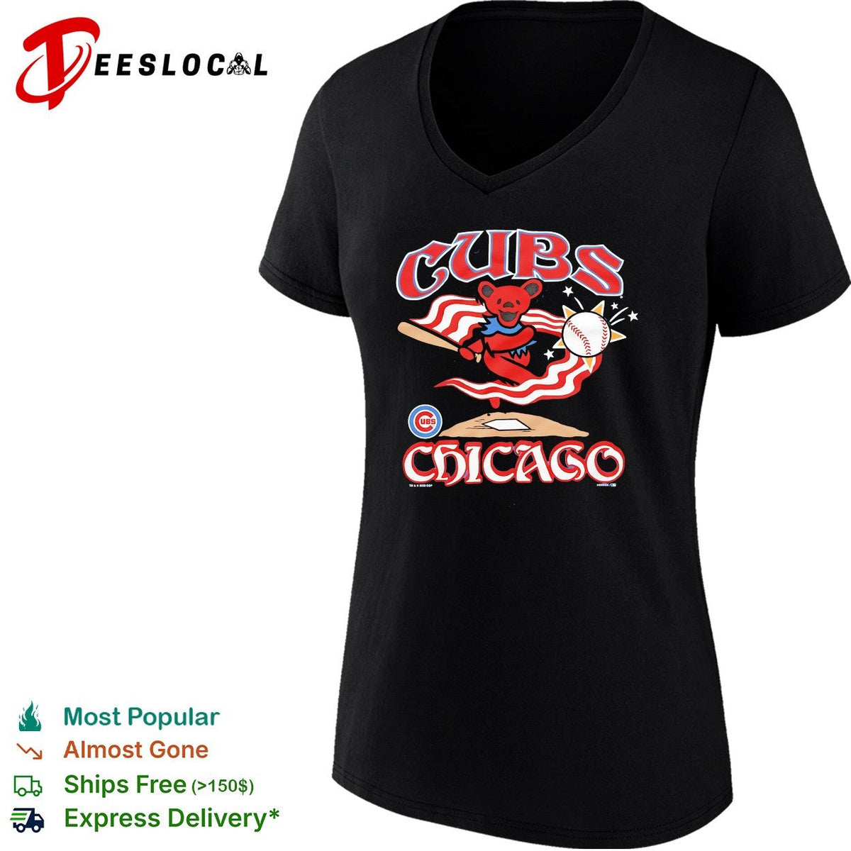 Chicago Cubs x Grateful Dead dancing bear Chicago graphic shirt Unisex