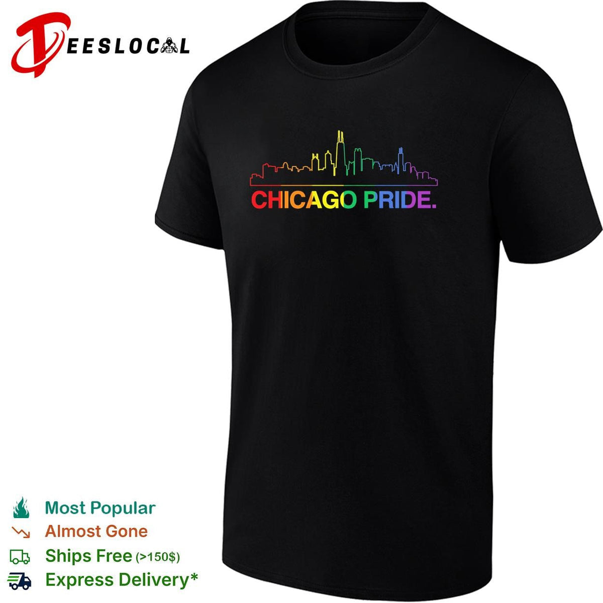 Chicago Pride rainbow skyline LGBTQ graphic shirt Unisex