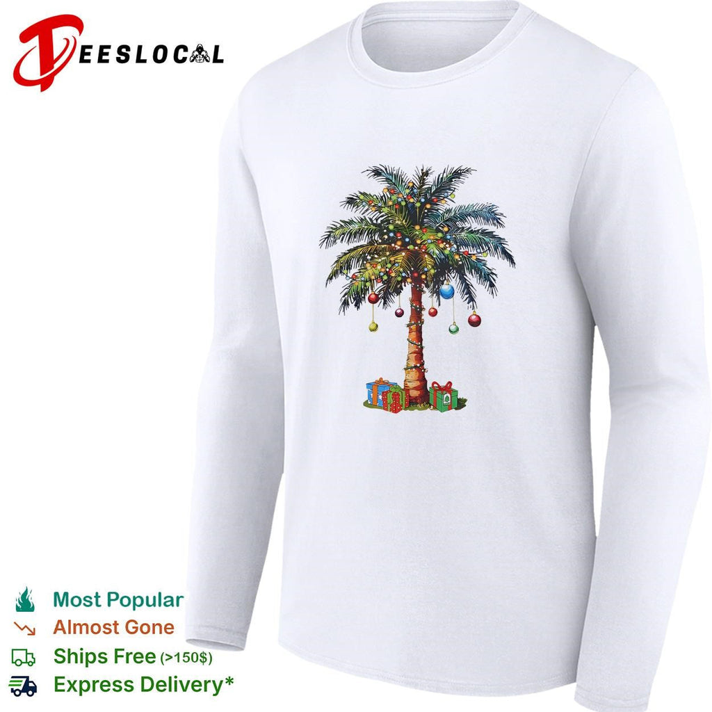 Christmas palm tree tropical ornaments holiday graphic shirt Unisex