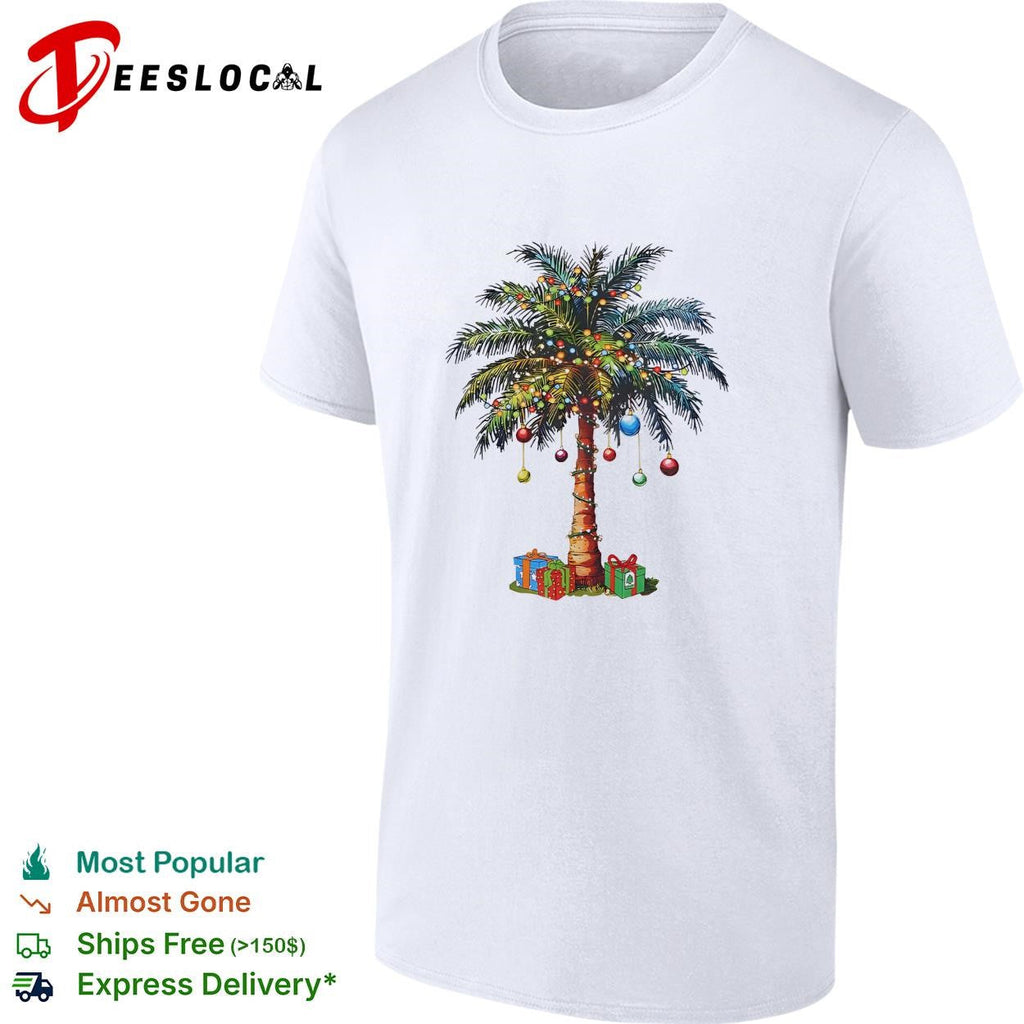 Christmas palm tree tropical ornaments holiday graphic shirt Unisex