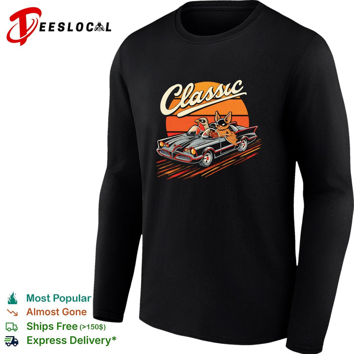Classic Car Duo A bat and a robin in their hero mobile vintage shirt Unisex
