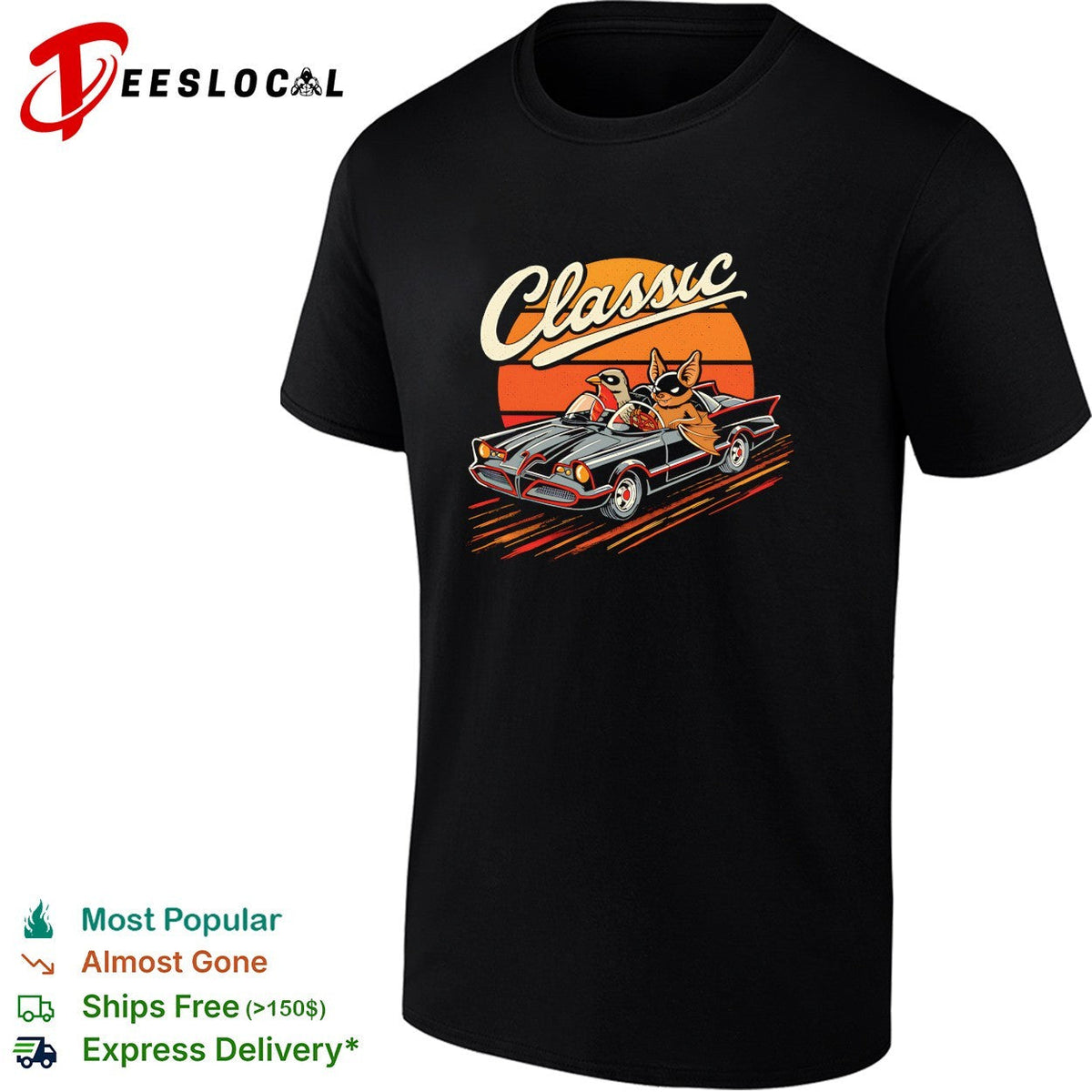 Classic Car Duo A bat and a robin in their hero mobile vintage shirt Unisex