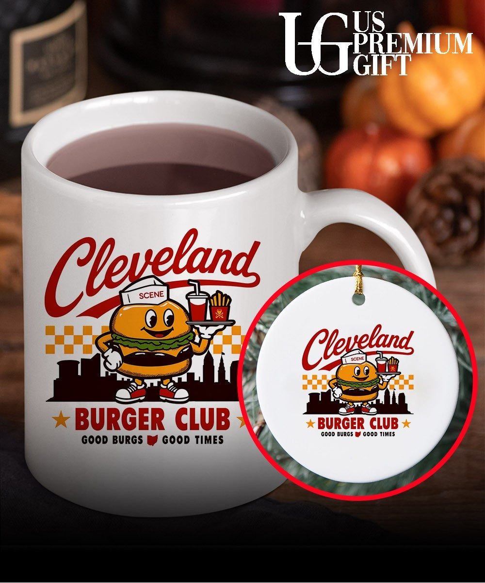 Cleveland Ohio Burger Club Scene city skyline Graphic good burgs good times shirt Unisex