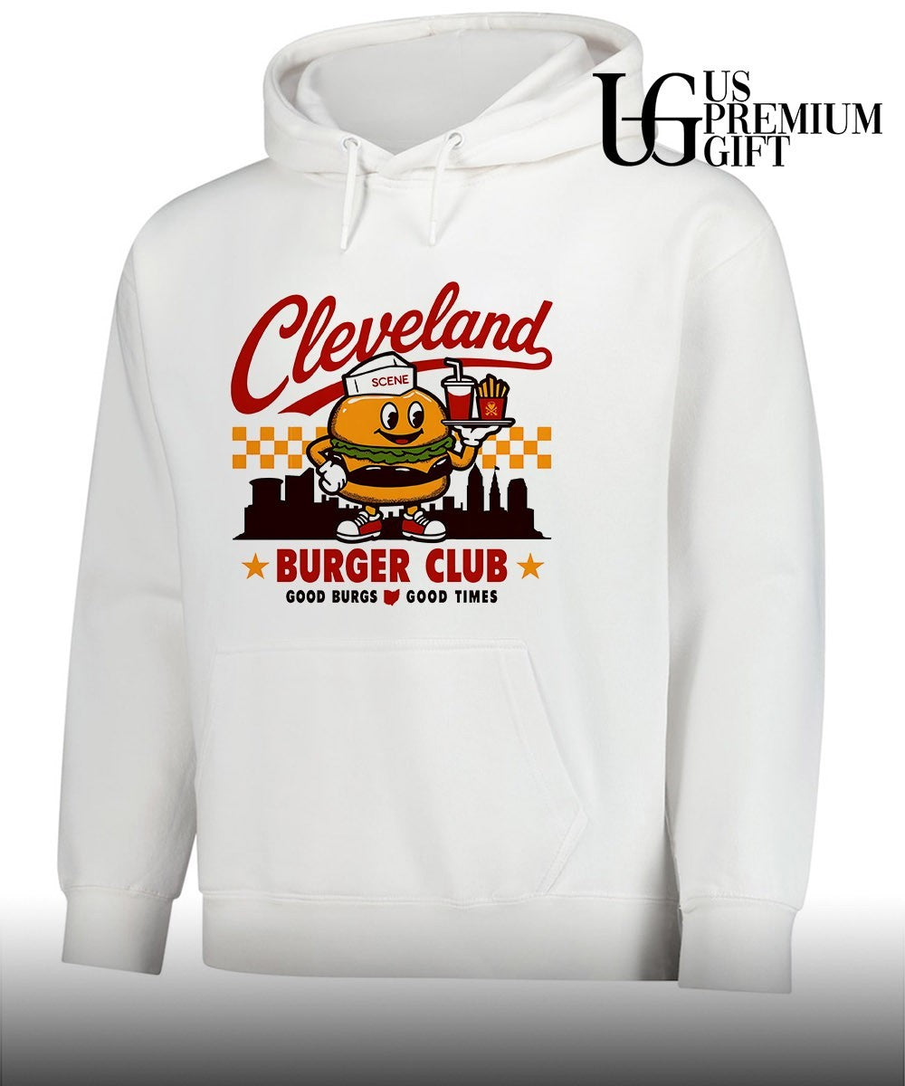 Cleveland Ohio Burger Club Scene city skyline Graphic good burgs good times shirt Unisex