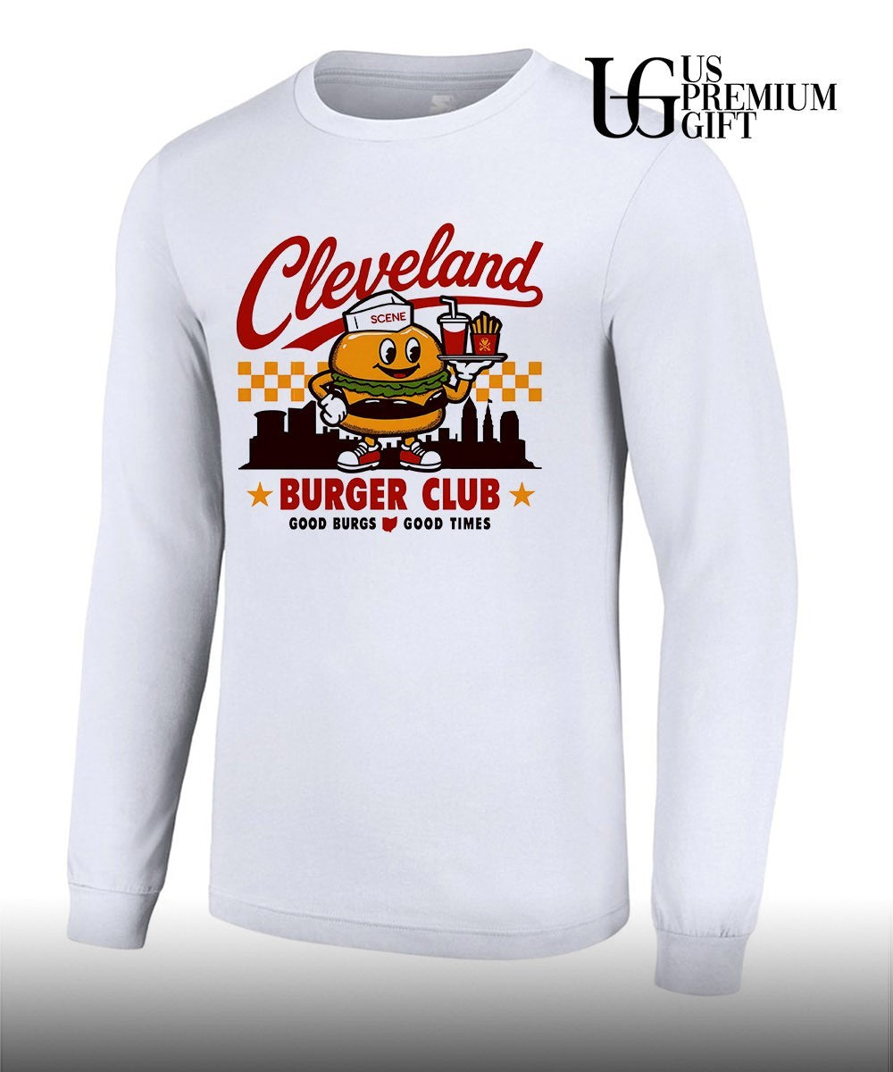 Cleveland Ohio Burger Club Scene city skyline Graphic good burgs good times shirt Unisex