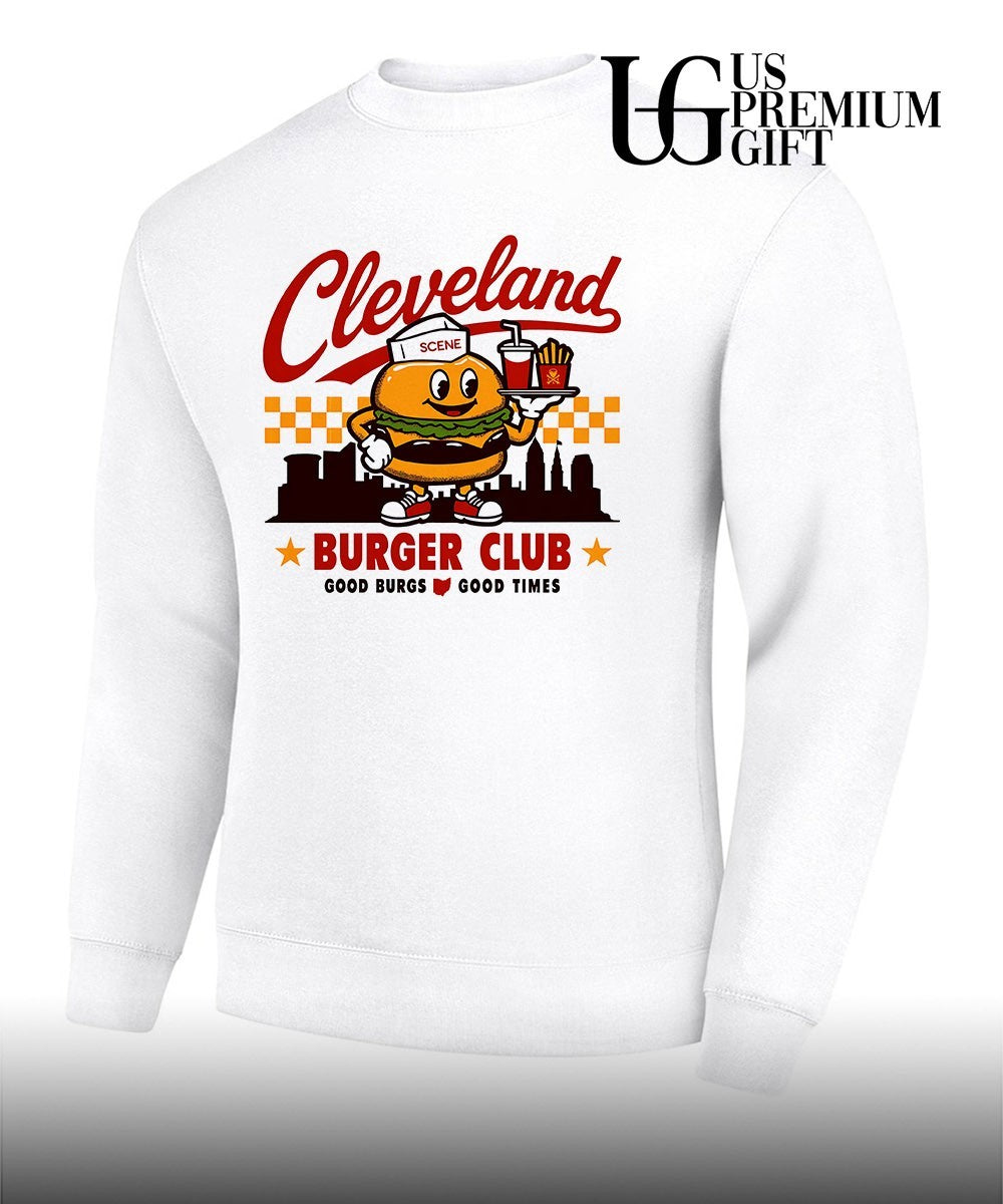 Cleveland Ohio Burger Club Scene city skyline Graphic good burgs good times shirt Unisex