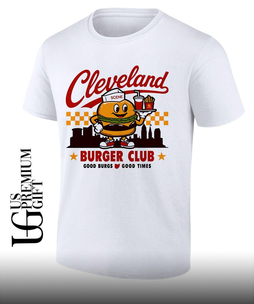 Cleveland Ohio Burger Club Scene city skyline Graphic good burgs good times shirt Unisex