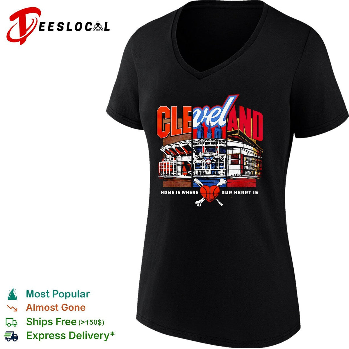 Cleveland baseball home is where our heart is stadium illustration shirt Unisex