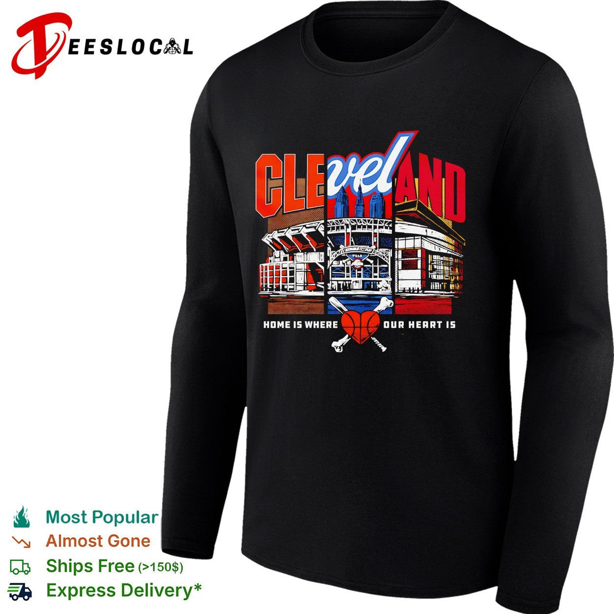Cleveland baseball home is where our heart is stadium illustration shirt Unisex