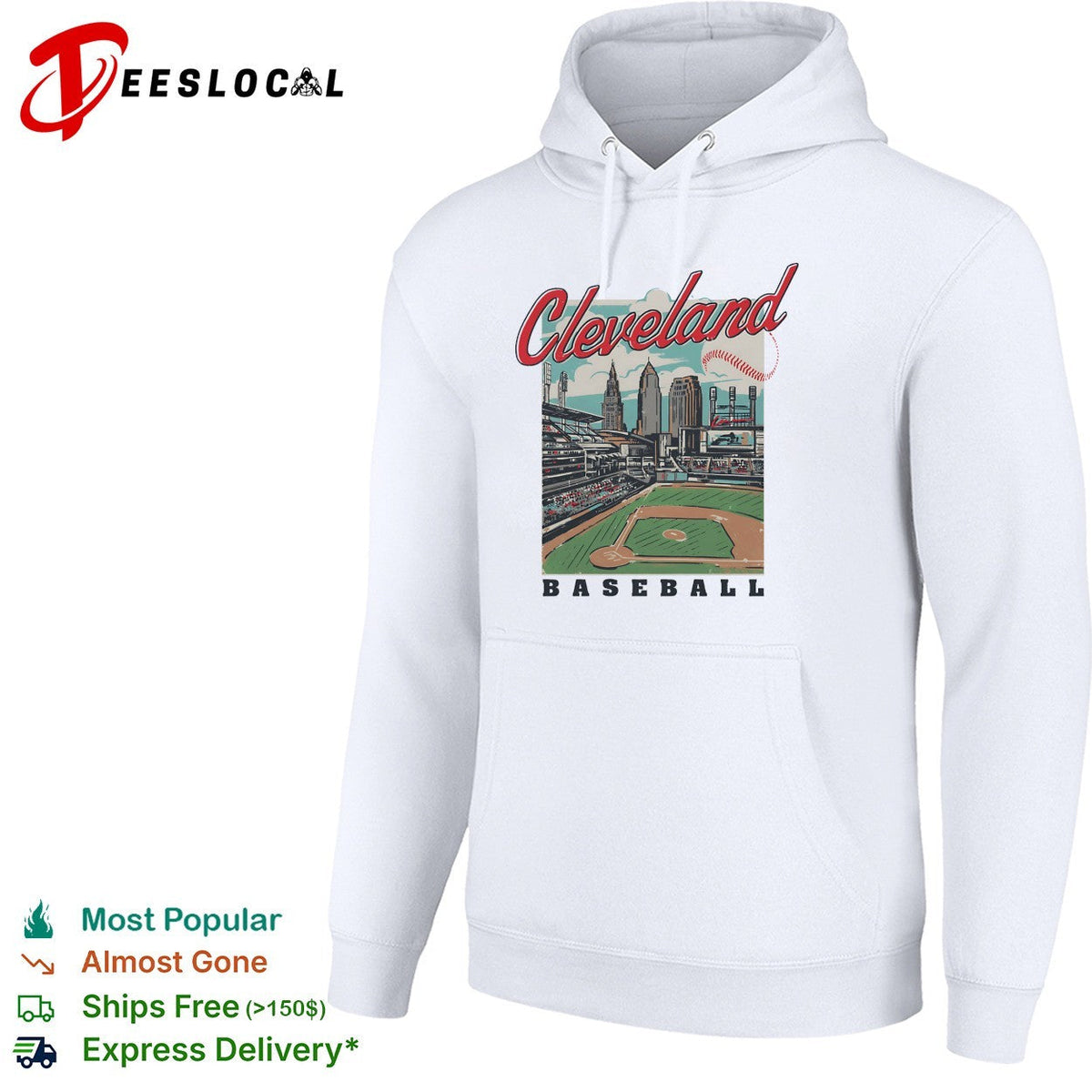 Cleveland baseball stadium skyline retro travel poster art shirt Unisex