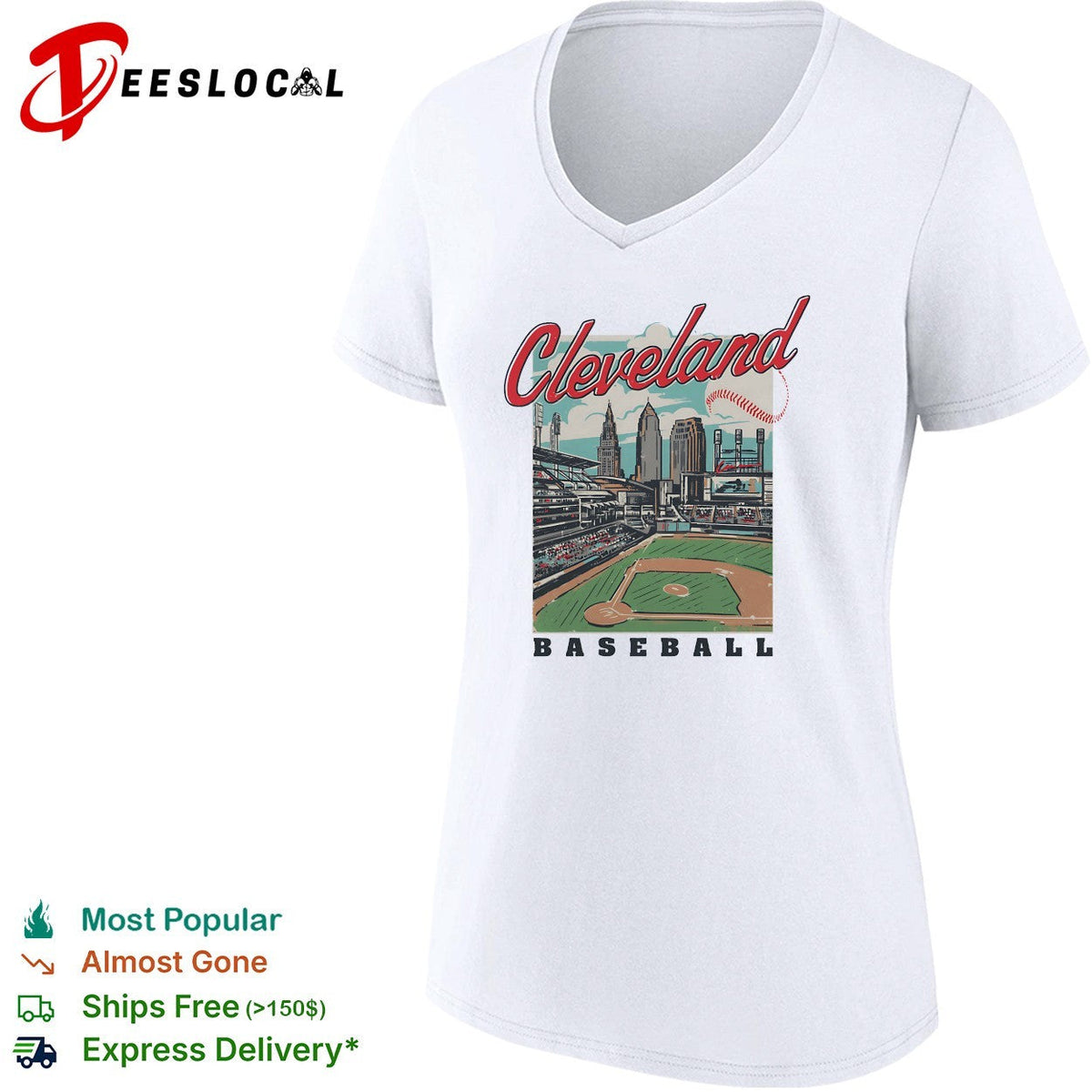 Cleveland baseball stadium skyline retro travel poster art shirt Unisex
