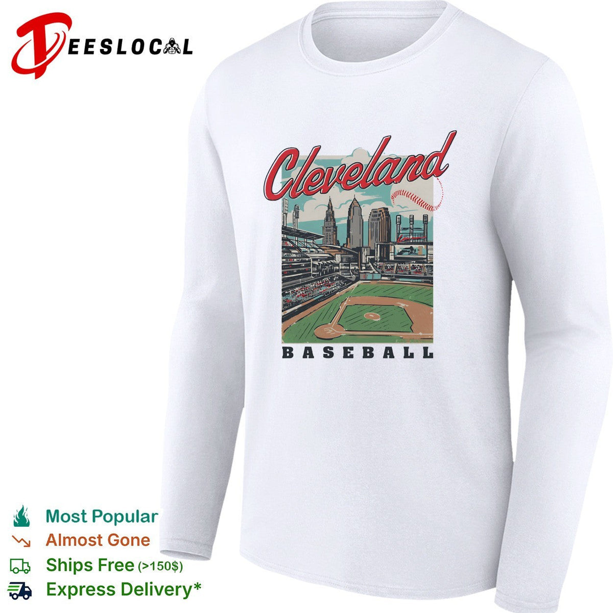 Cleveland baseball stadium skyline retro travel poster art shirt Unisex