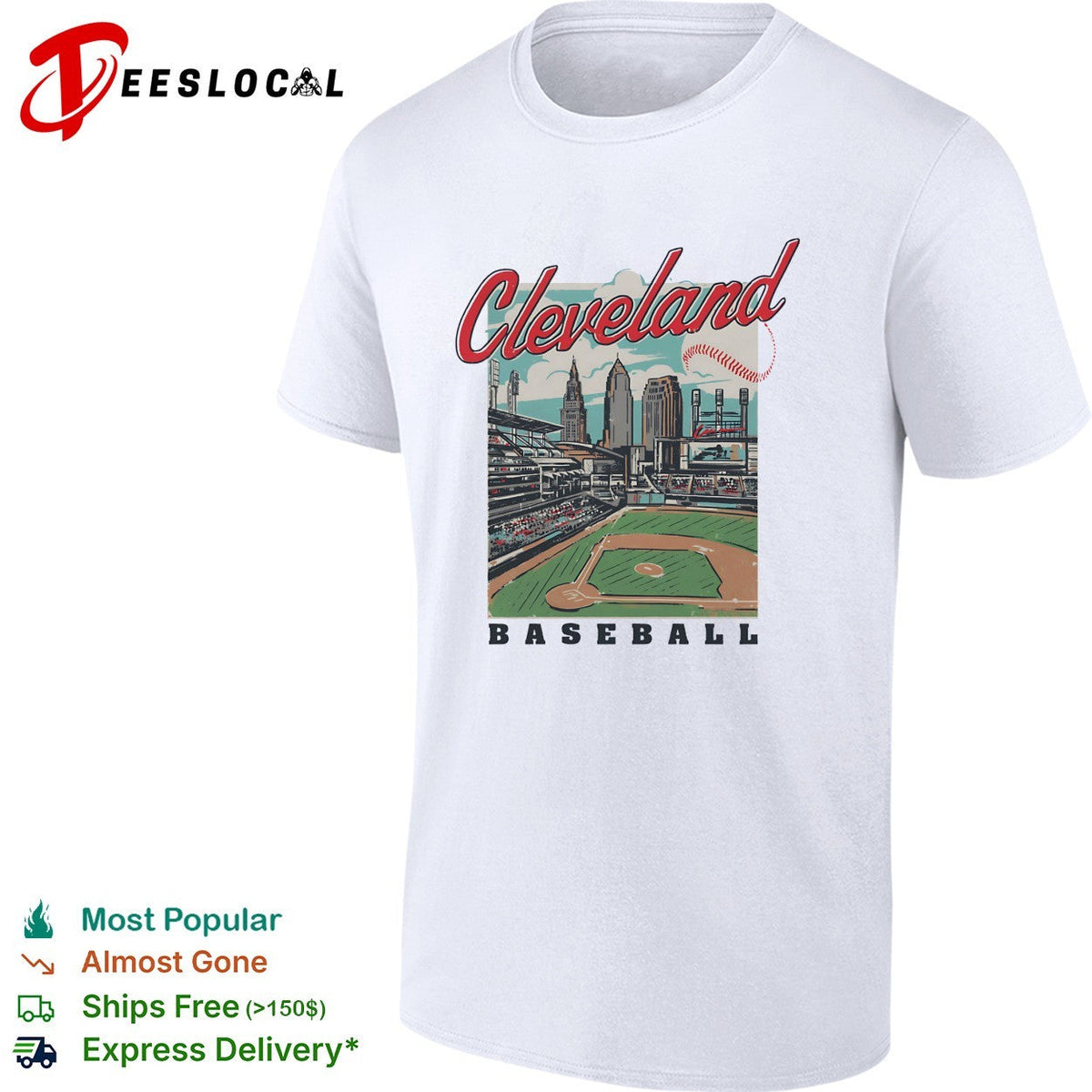 Cleveland baseball stadium skyline retro travel poster art shirt Unisex