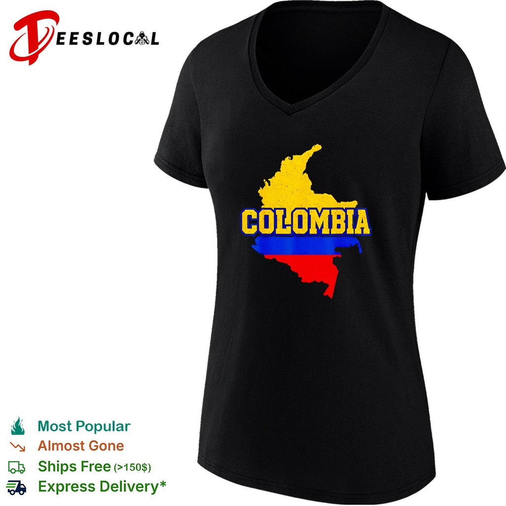 Colombia map flag bold distressed text fan art shirt Unisex