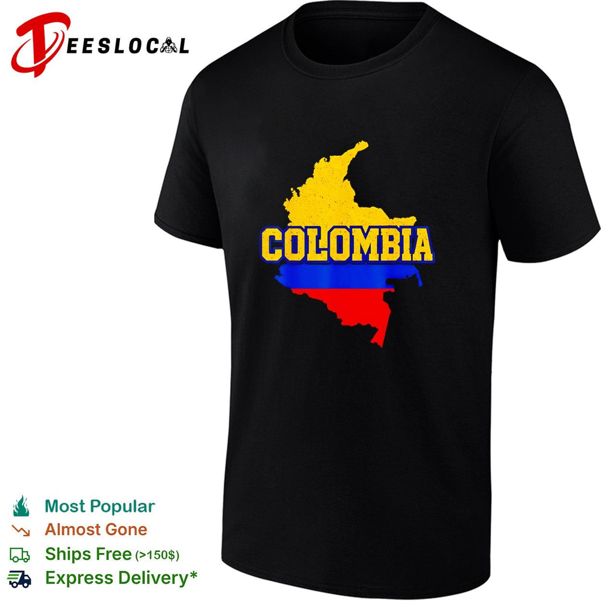 Colombia map flag bold distressed text fan art shirt Unisex