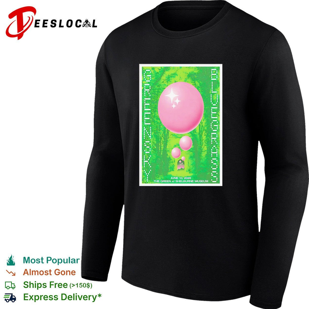 Concert poster pink balloon green forest Shelburne Museum shirt Unisex