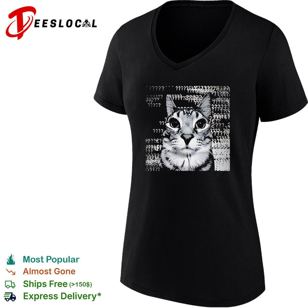 Confused tabby cat surrounded by question marks meme shirt Unisex