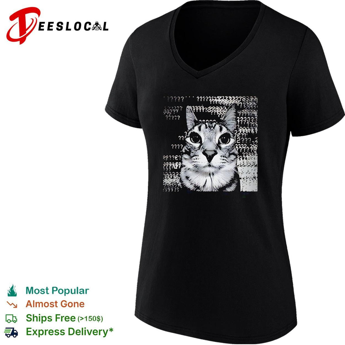 Confused tabby cat surrounded by question marks meme shirt Unisex