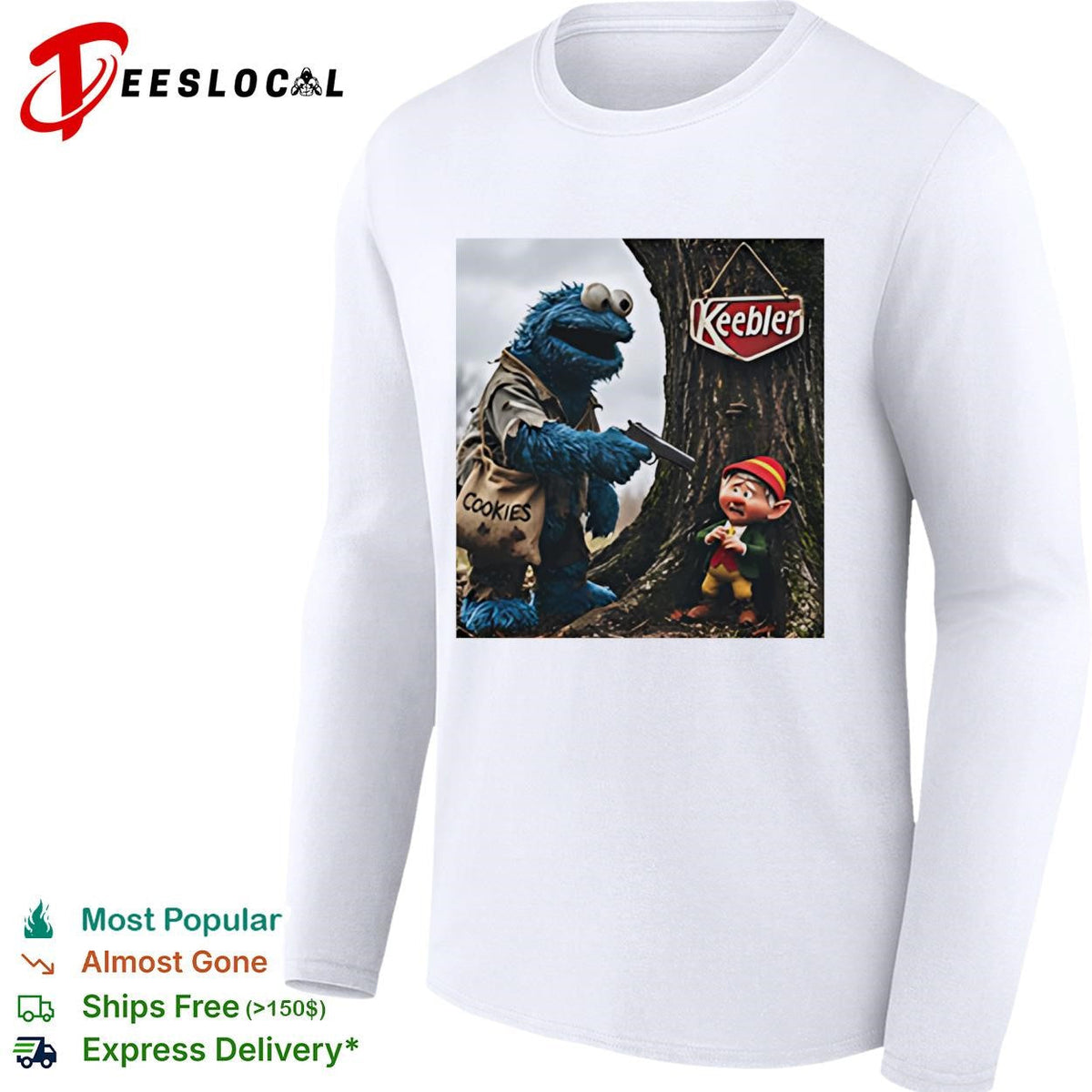 Cookie Monster robbing Keebler elf tree cookies humor shirt Unisex