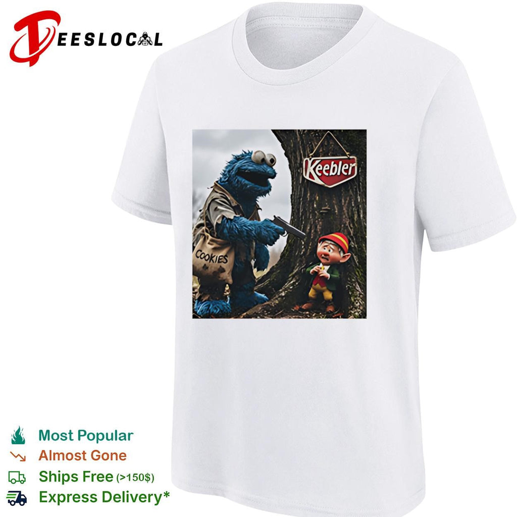 Cookie Monster robbing Keebler elf tree cookies humor shirt Unisex